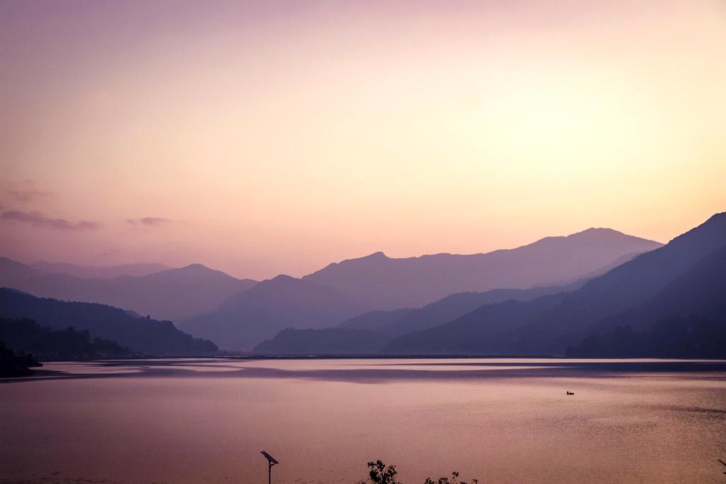 Panoramic view of a mountain destination with sunrise